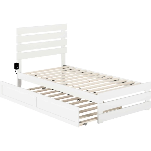 Oxford Twin Bed with Footboard & USB Turbo Charger with Twin Trundle in White