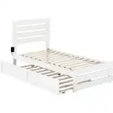 Oxford Twin Bed with Footboard & USB Turbo Charger with Twin Trundle in White