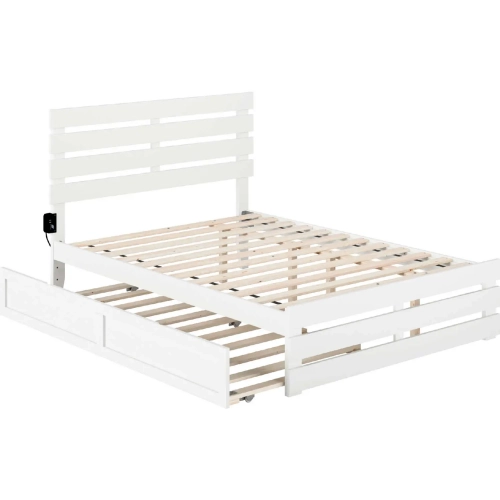 Oxford Full Bed with Footboard & USB Turbo Charger with Twin Trundle in White