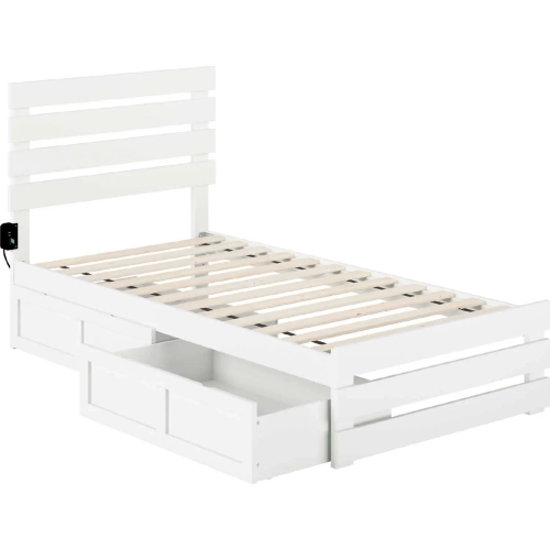 Oxford Twin Bed with Footboard, USB Turbo Charger & 2 Drawers in White