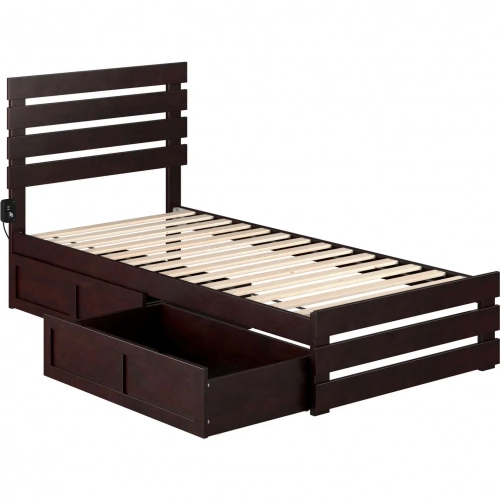 Oxford Twin XL Bed with Footboard & 2 Drawers in Espresso Finish