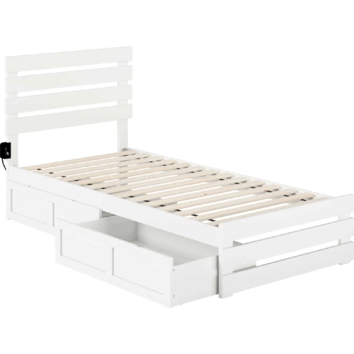 Oxford Twin Ex Long Bed with Footboard, USB Turbo Charger & 2 Ex Long Drawers in White