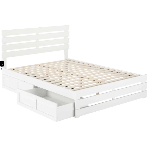 Oxford Queen Bed with Footboard, USB Turbo Charger & 2 Extra Long Drawers in White