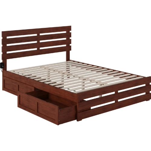 Oxford Queen Bed with Footboard, USB Turbo Charger & 2 Extra Long Drawers in Walnut