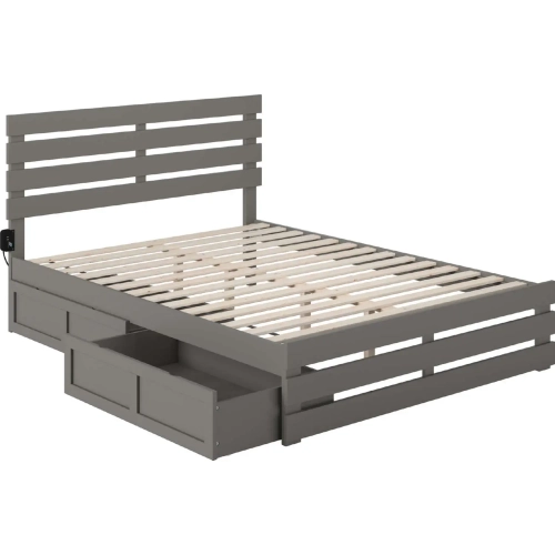 Oxford Queen Bed with Footboard, USB Turbo Charger & 2 Extra Long Drawers in Grey