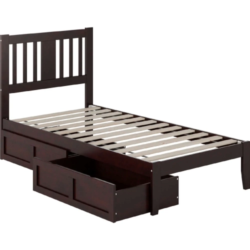 Tahoe Twin Bed with 2 Drawers in Espresso Finish Wood