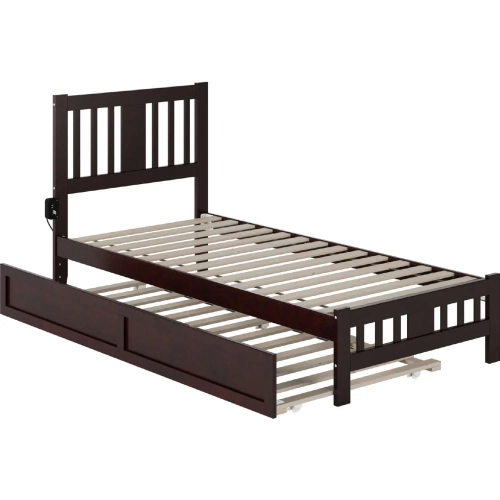 Tahoe Twin XL Bed with Footboard & Twin XL Trundle in Espresso Finish Wood