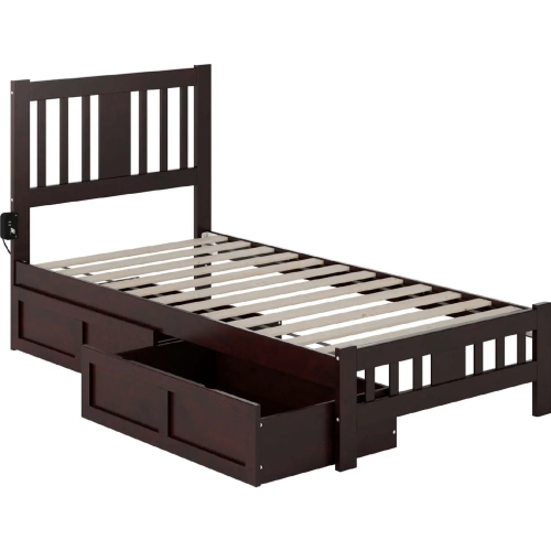 Tahoe Twin Bed with Footboard & 2 Drawers in Espresso Finish Wood