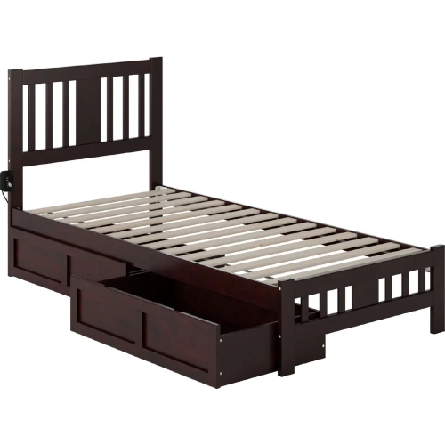 Tahoe Twin XL Bed with Footboard & 2 Drawers in Espresso Finish Wood