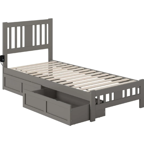Tahoe Twin XL Bed with Footboard & 2 Drawers in Grey Finish