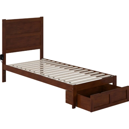 NoHo Twin XL Bed with Foot Drawer in Walnut Finish