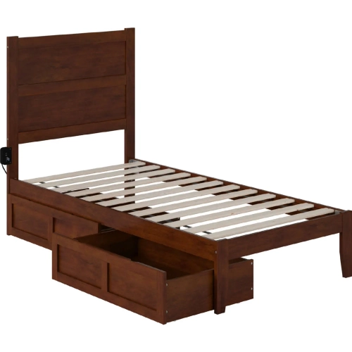 NoHo Twin Bed with 2 Drawers in Walnut Finish