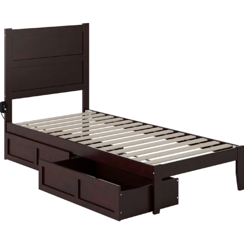 NoHo Twin XL Bed with 2 Drawers in Espresso Finish Wood