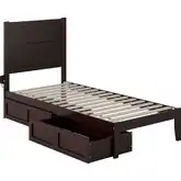 NoHo Twin XL Bed with 2 Drawers in Espresso Finish Wood