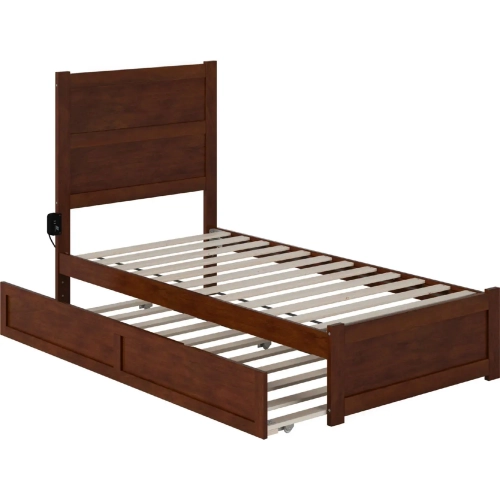 NoHo Twin Bed with Footboard & Twin Trundle in Walnut Finish