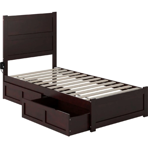 NoHo Twin Bed with Footboard & 2 Drawers in Espresso Finish Wood