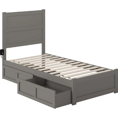 NoHo Twin Bed with Footboard & 2 Drawers in Grey Finish