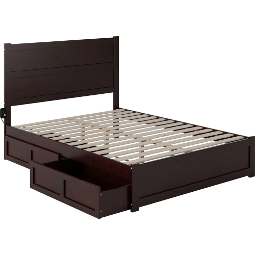 NoHo Queen Bed with Footboard & 2 Drawers in Espresso Finish Wood