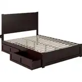 NoHo Queen Bed with Footboard & 2 Drawers in Espresso Finish Wood