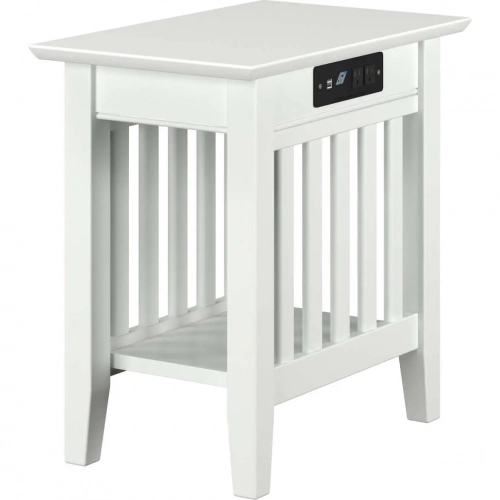 Mission Chair Side Table in White with Charger Station