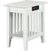 Mission Chair Side Table in White with Charger Station