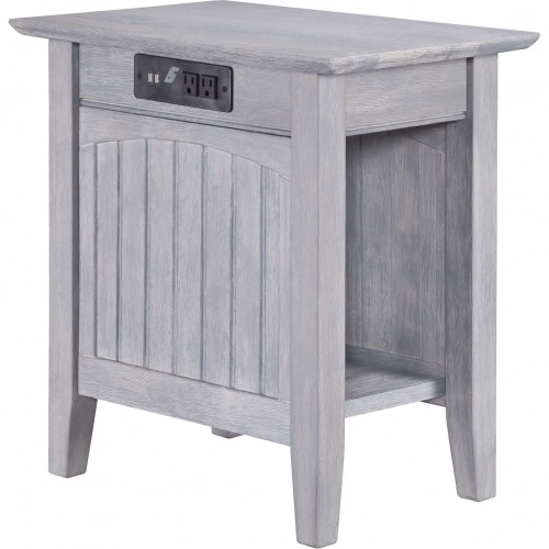 Nantucket Chair Side Table with Charging Station in Driftwood Finish