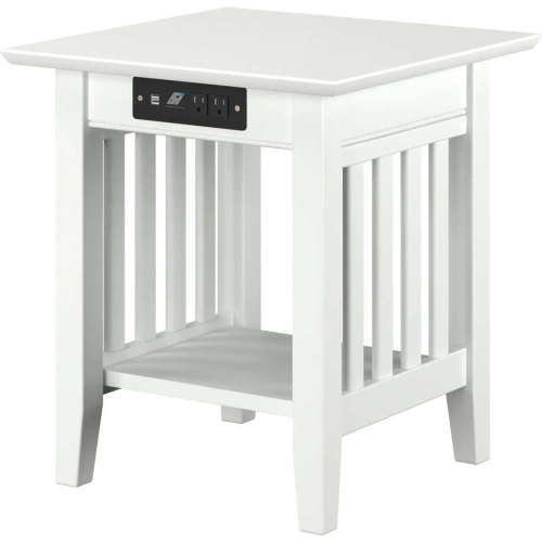 Mission End Table in White with Charger Station