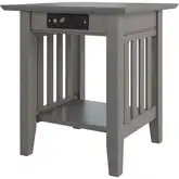 Mission End Table with Charging Station in Grey Wood