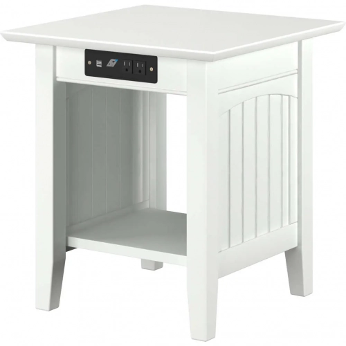 Nantucket End Table with Charger in White