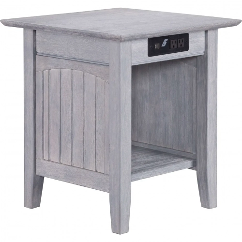 Nantucket End Side Table with Charging Station in Driftwood Finish