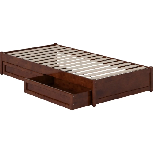 Barcelona Twin XL Panel Platform Bed with Drawers in Walnut Finish