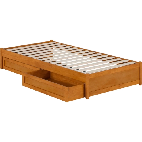 Barcelona Twin XL Panel Platform Bed with Drawers in Light Toffee