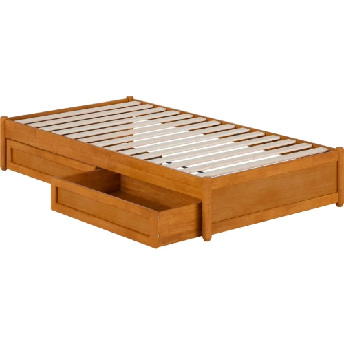Barcelona Twin Panel Platform Bed with Drawers in Light Toffee