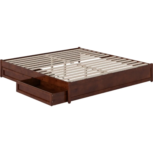 Barcelona King Panel Platform Bed with Drawers in Walnut Finish