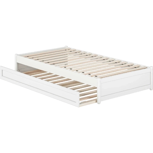 Barcelona Twin Panel Platform Bed with Twin Trundle in White