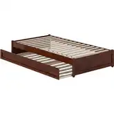 Barcelona Twin Panel Platform Bed with Twin Trundle in Walnut Finish