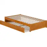 Barcelona Twin Panel Platform Bed with Twin Trundle in Light Toffee