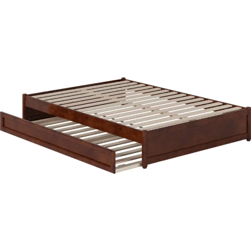 Barcelona Full Panel Platform Bed with Twin Trundle in Walnut Finish