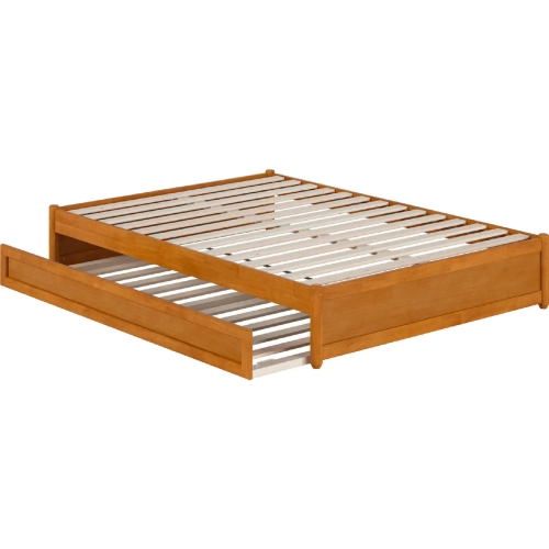Barcelona Full Panel Platform Bed with Twin Trundle in Light Toffee