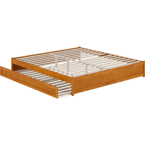 Barcelona King Panel Platform Bed with Twin XL Trundle in Light Toffee