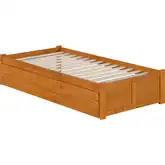 Concord Twin XL Platform Bed with Footboard & Twin XL Trundle in Light Toffee Finish Wood