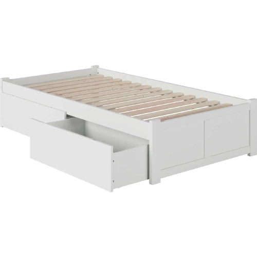 Concord Twin XL Bed with Flat Panel Footboard & 2 Under Bed Drawers in White