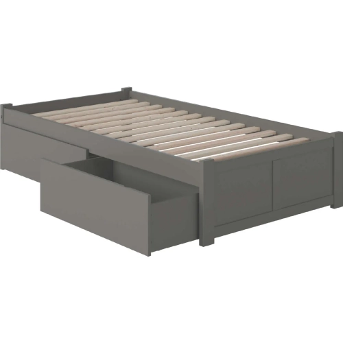 Concord Twin XL Platform Bed with Flat Panel Footboard & 2 Bed Drawers in Atlantic Grey