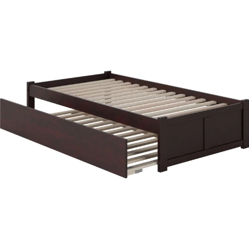 Urban Concord Twin Bed with Flat Panel Footboard with Trundle in Espresso