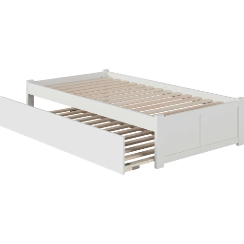 Urban Concord Twin Bed with Flat Panel Footboard with Trundle in White