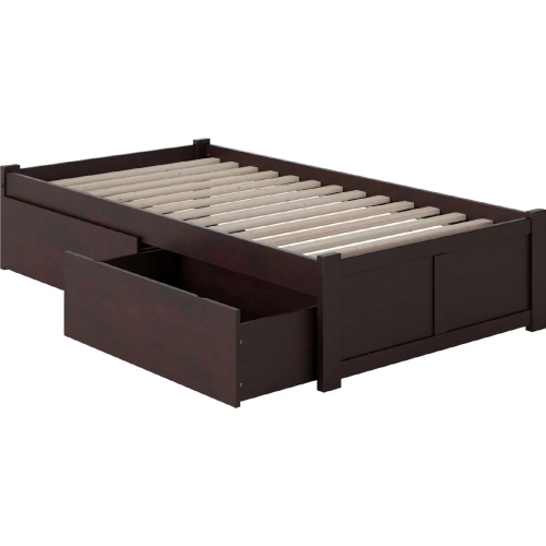 Urban Concord Twin Bed with Flat Panel Footboard & 2 Urban Bed Drawers in Espresso