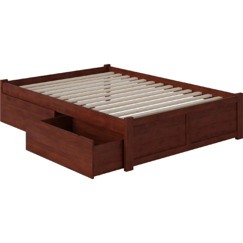 Urban Concord Full Bed with Flat Panel Footboard & 2 Urban Bed Drawers in Antique Walnut