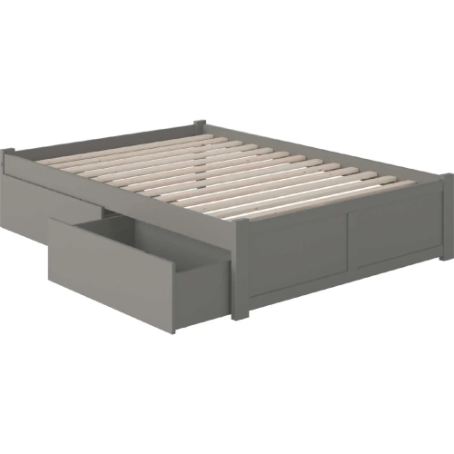 Concord Full Platform Bed with Flat Footboard & 2 Under Bed Drawers in Atlantic Grey