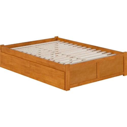 Concord Full Platform Bed with Footboard & 2 Drawers in Light Toffee Finish Wood