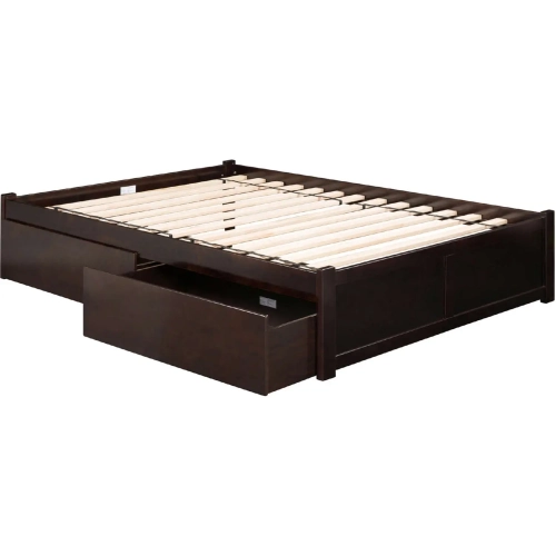 Urban Concord Queen Bed with a Flat Panel Footboard & 2 Urban Bed Drawers in Espresso